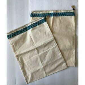 2 pc Tory Burch Dust Bag Shoe Purse Travel Storage12" x15" Drawstring W Charm